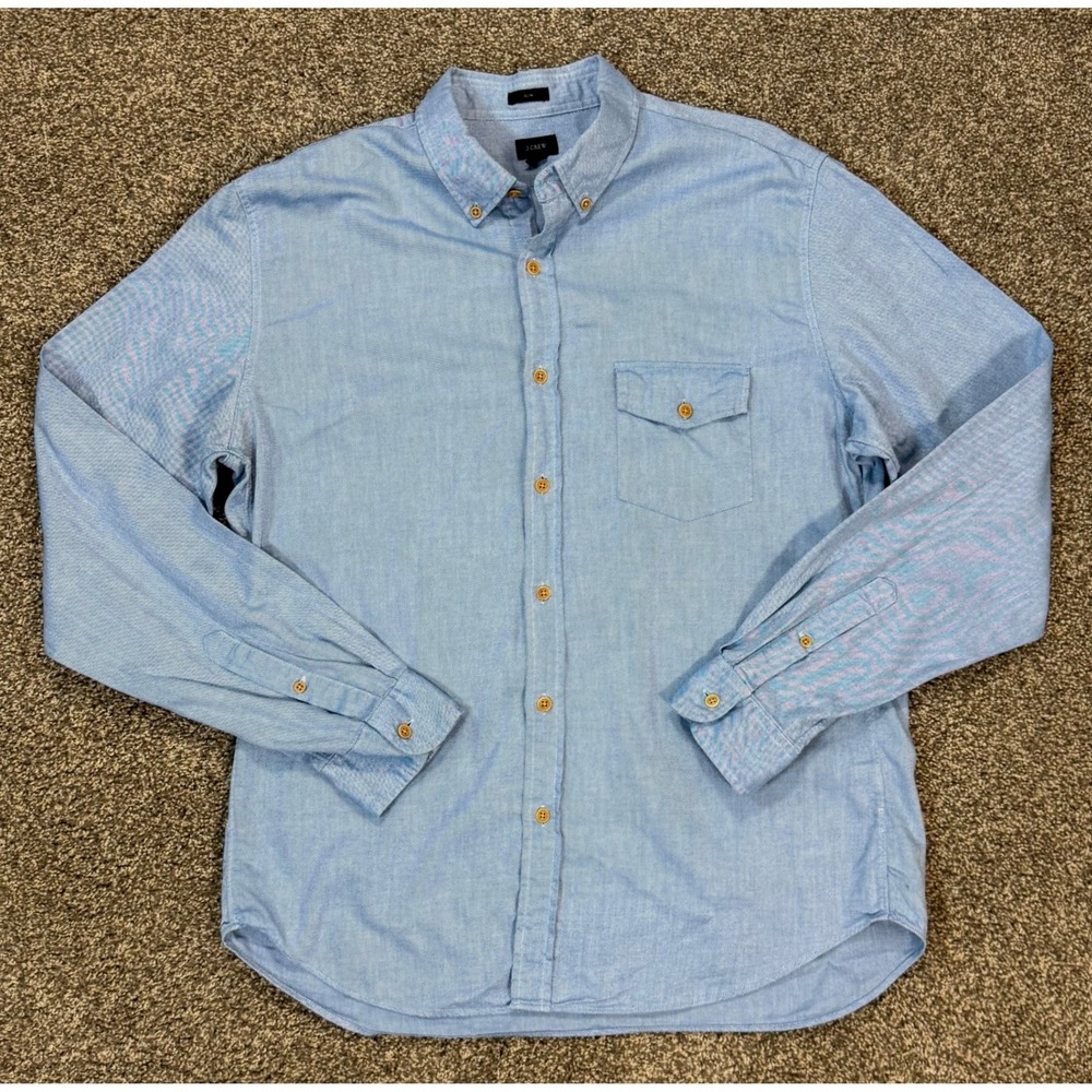 J.Crew Button Down Shirt Men L Slim Fit Blue Long Sleeve Western Classic Preppy